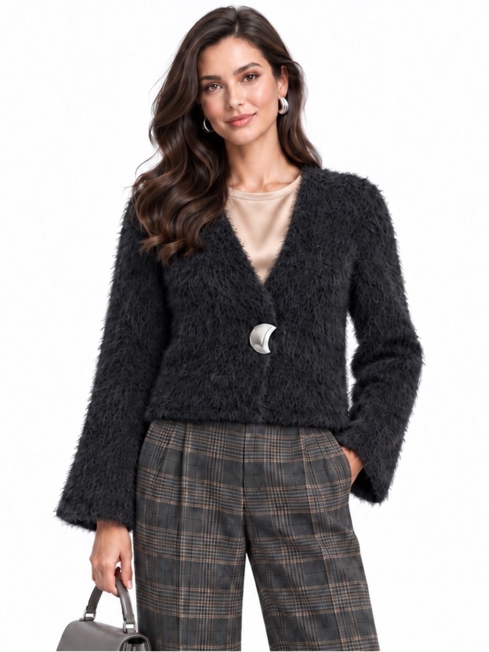 Missguided SZ S Charcoal Eyelash V-Neck Cardigan